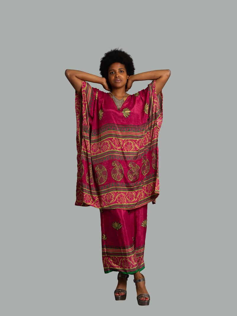 Caftano e pantalone amarena - Jaisalmer