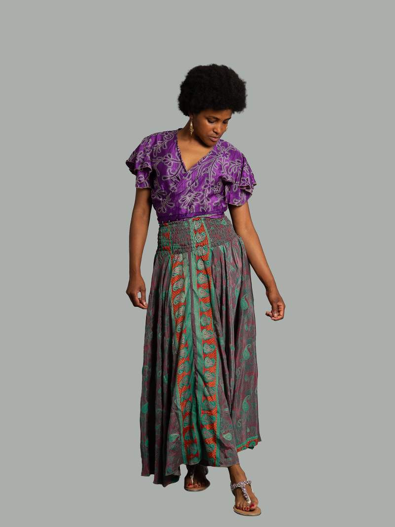 Gonna etnica viola e verde – Calcutta
