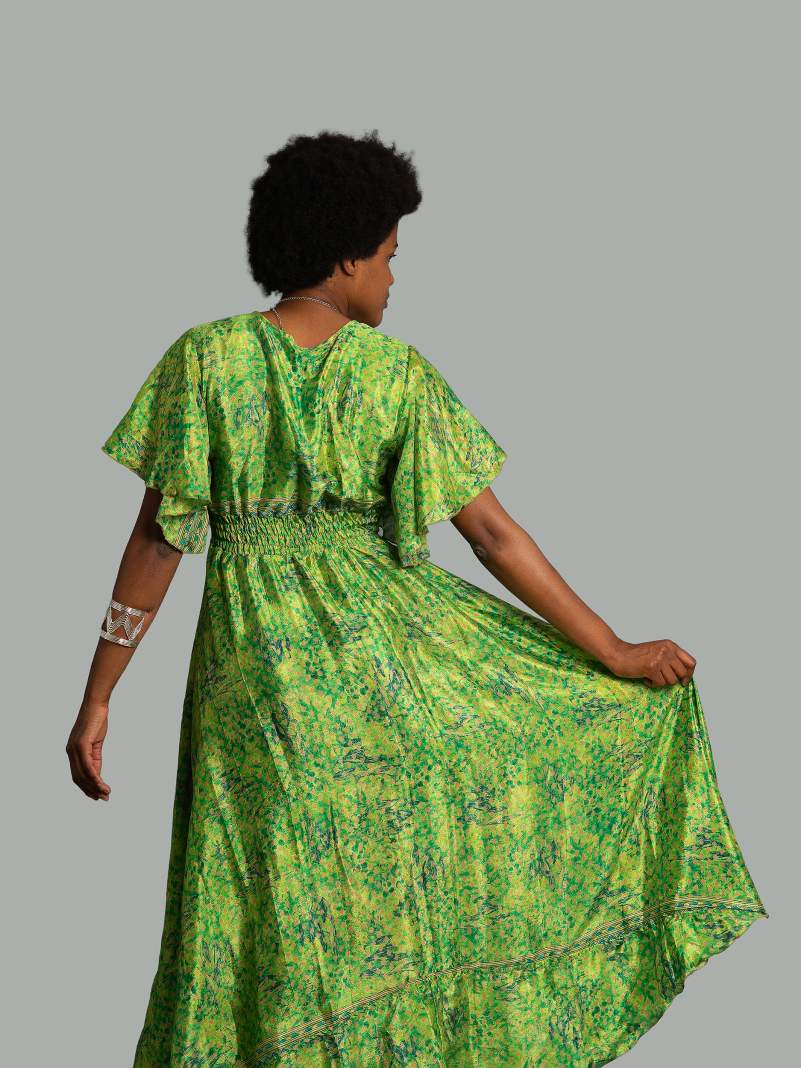 Abito lungo maniche corte verde - Parvati