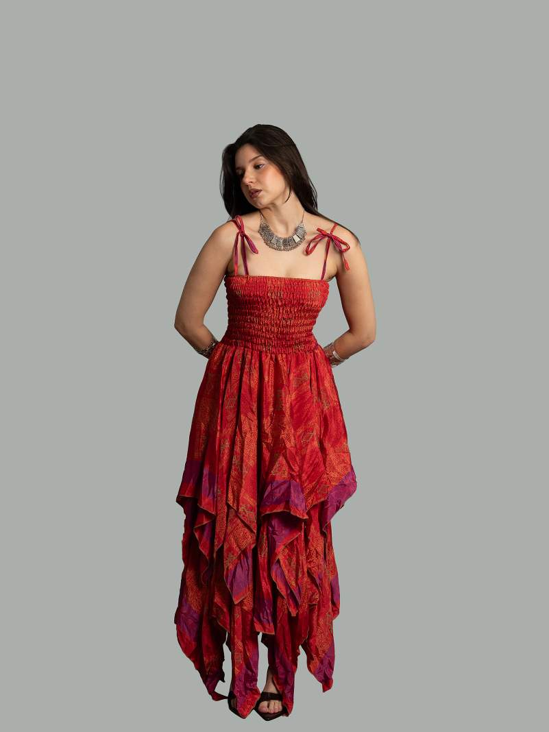 Abito etnico con elastico e spalline rosso – Mumbai