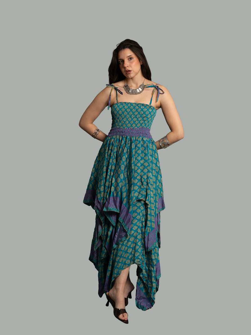Abito etnico con elastico e spalline azzurro – Mumbai