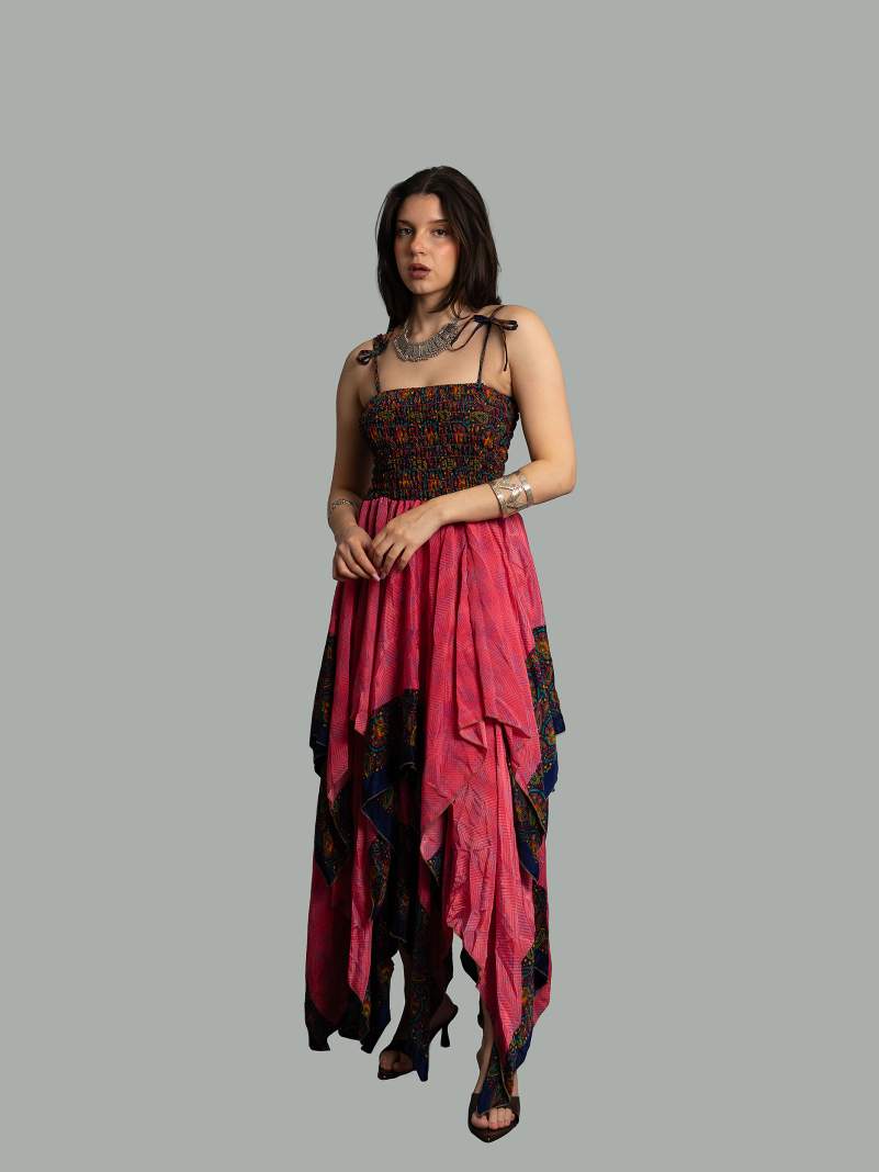 Abito etnico con elastico e spalline rosa – Mumbai