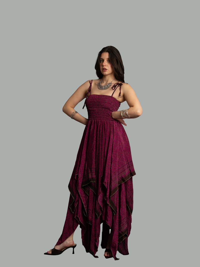 Abito etnico con elastico e spalline fucsia – Mumbai