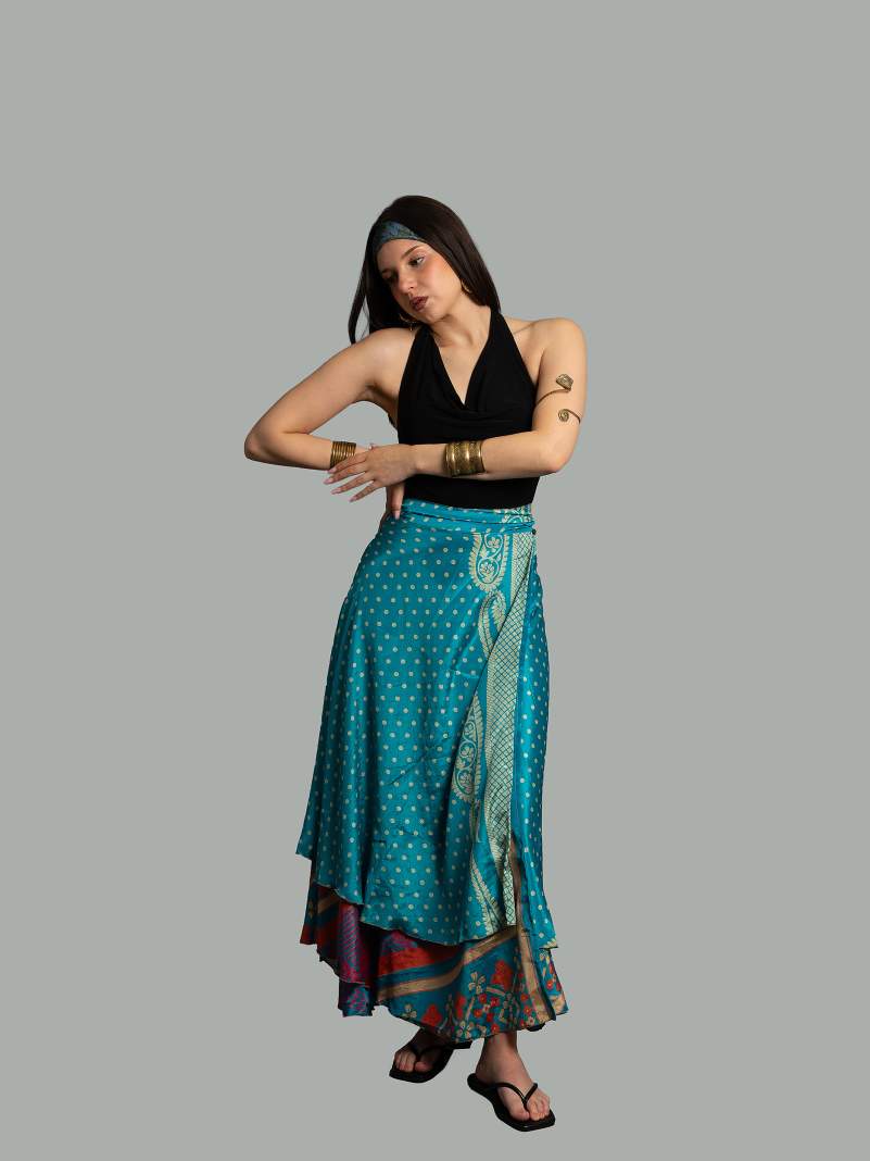 Gonna etnica lunga a portafoglio azzurro – India