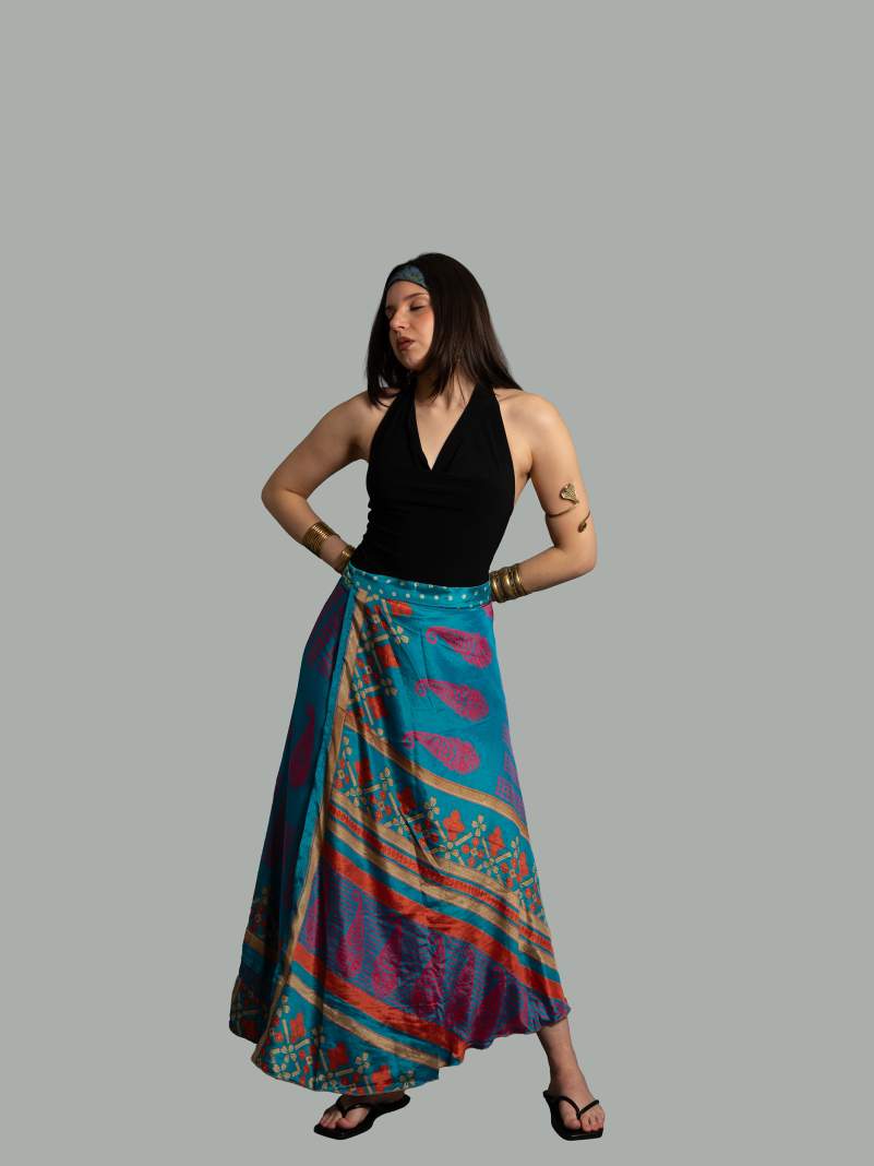 Gonna etnica lunga a portafoglio azzurro – India