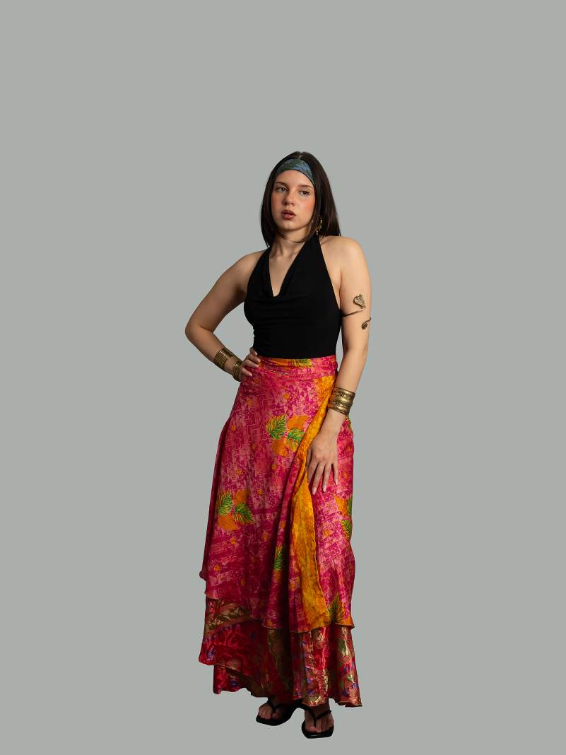 Gonna etnica lunga a portafoglio foglie – India