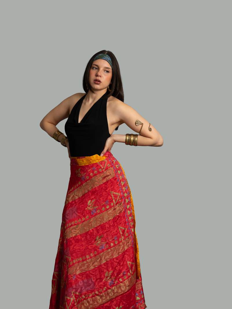 Gonna etnica lunga a portafoglio foglie – India