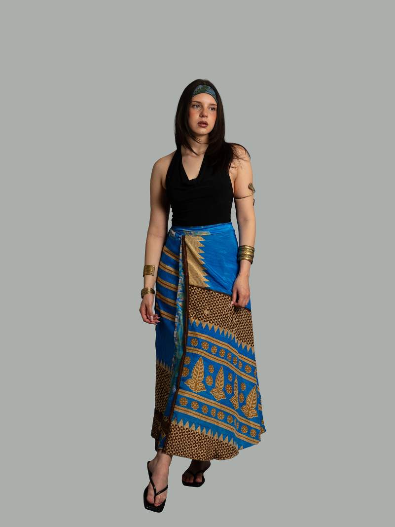 Gonna etnica lunga a portafoglio blu – India