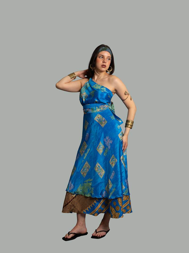 Gonna etnica lunga a portafoglio blu – India