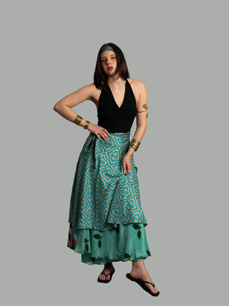 Gonna etnica lunga a portafoglio foglie – India