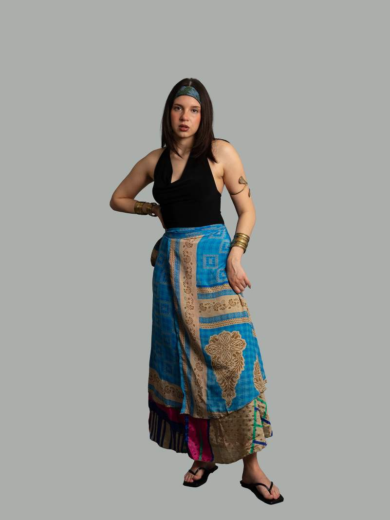 Gonna etnica lunga a portafoglio azzurro – India