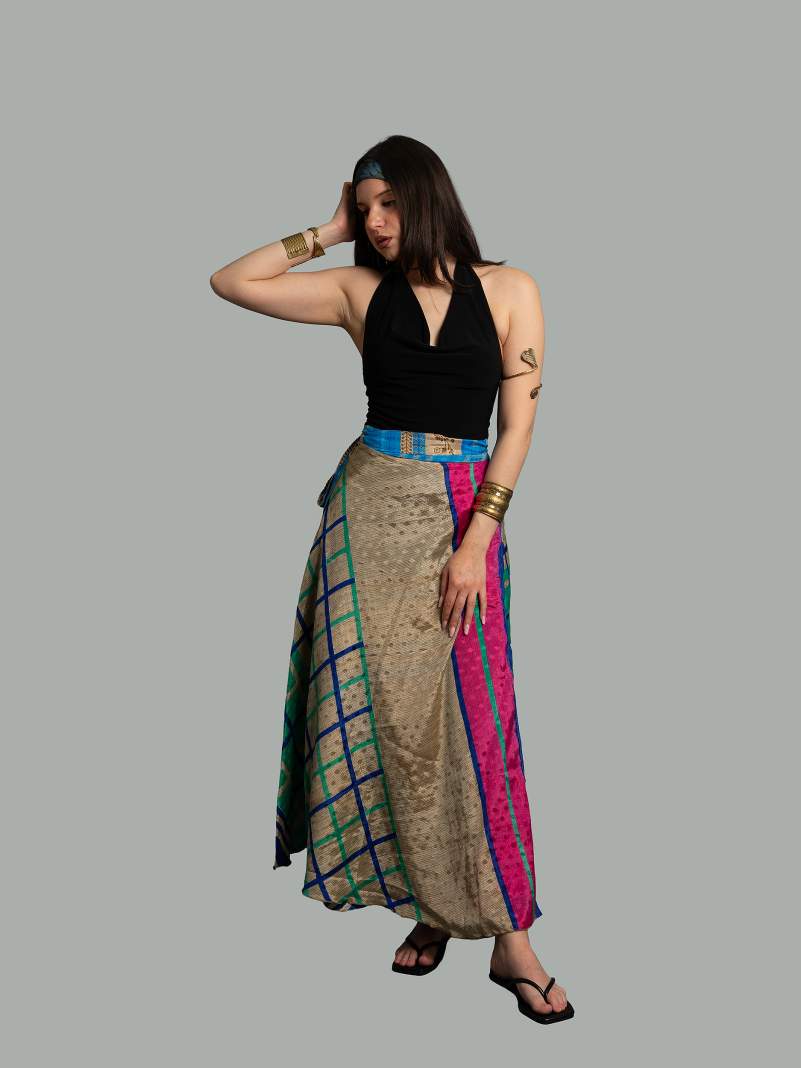 Gonna etnica lunga a portafoglio azzurro – India
