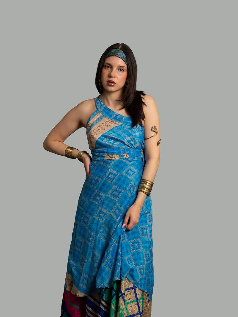 Gonna etnica lunga a portafoglio azzurro – India