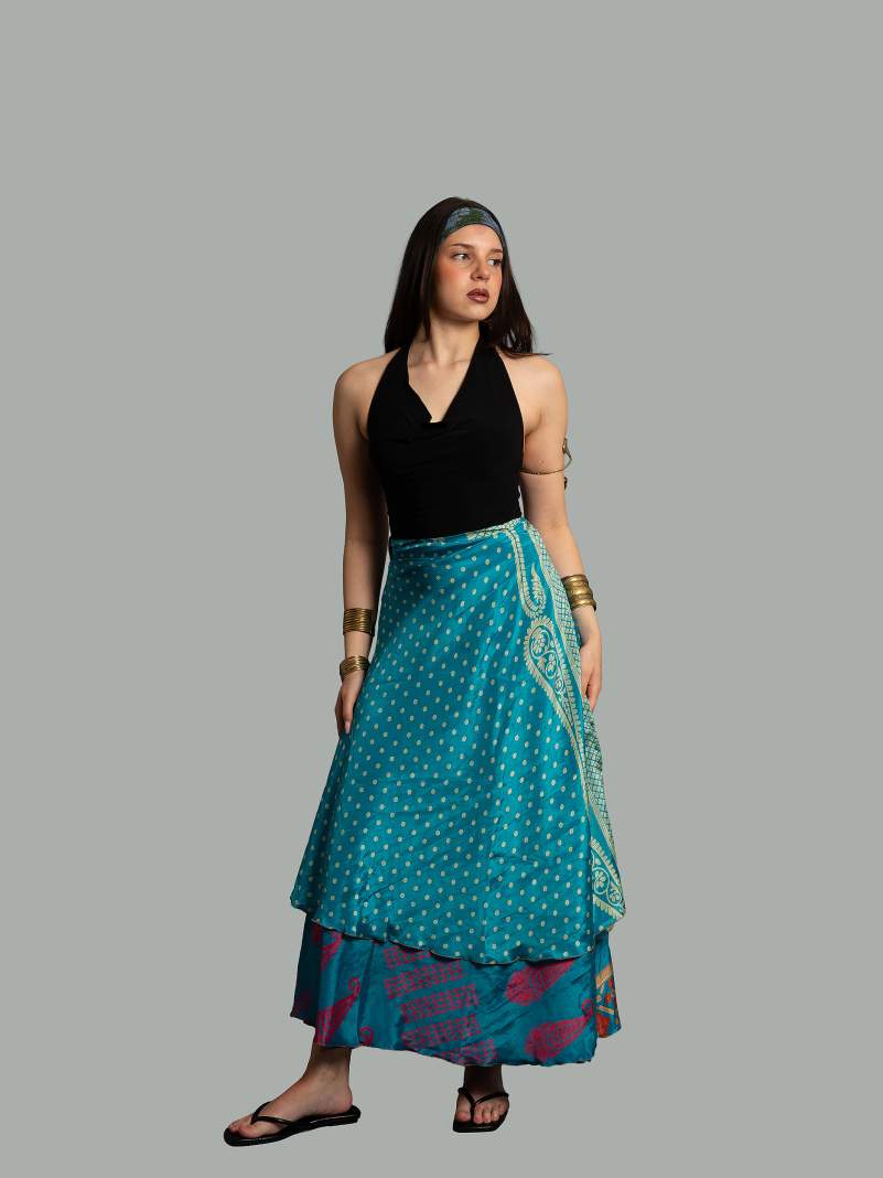 Gonna etnica lunga a portafoglio azzurro – India