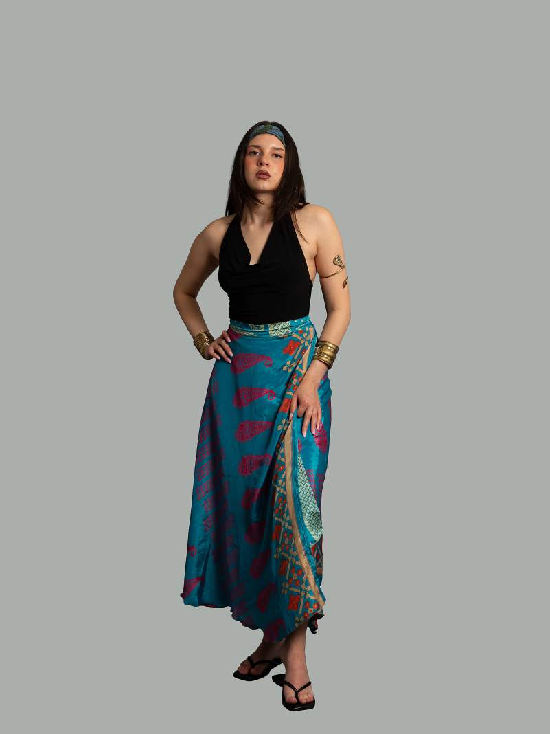 Gonna etnica lunga a portafoglio azzurro – India