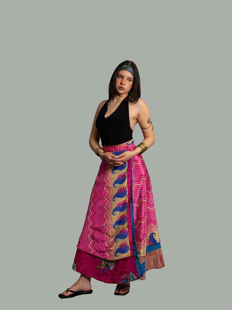 Gonna etnica lunga a portafoglio fucsia – India