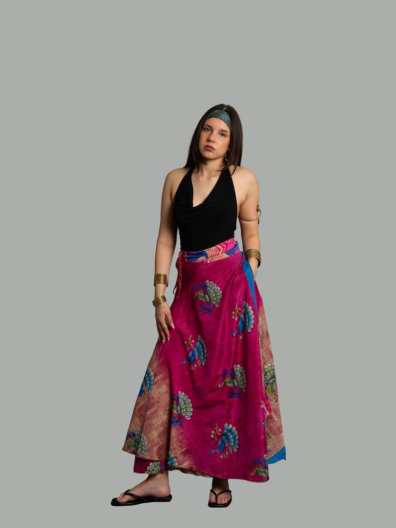 Gonna etnica lunga a portafoglio fucsia – India