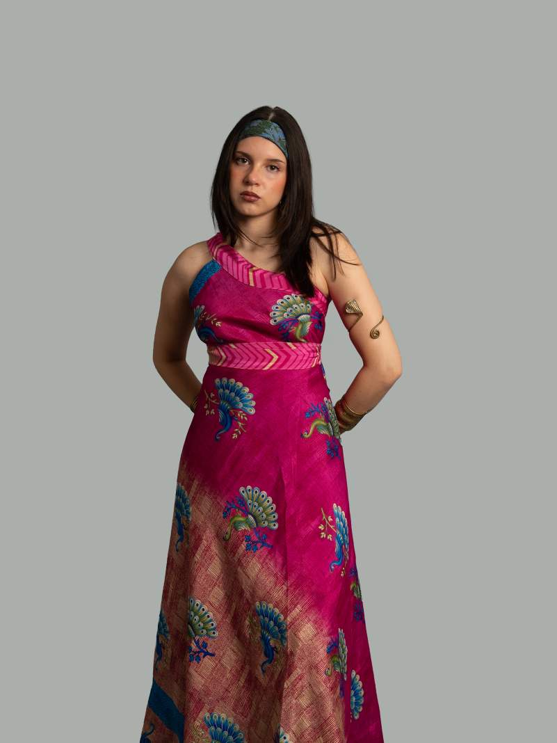 Gonna etnica lunga a portafoglio fucsia – India