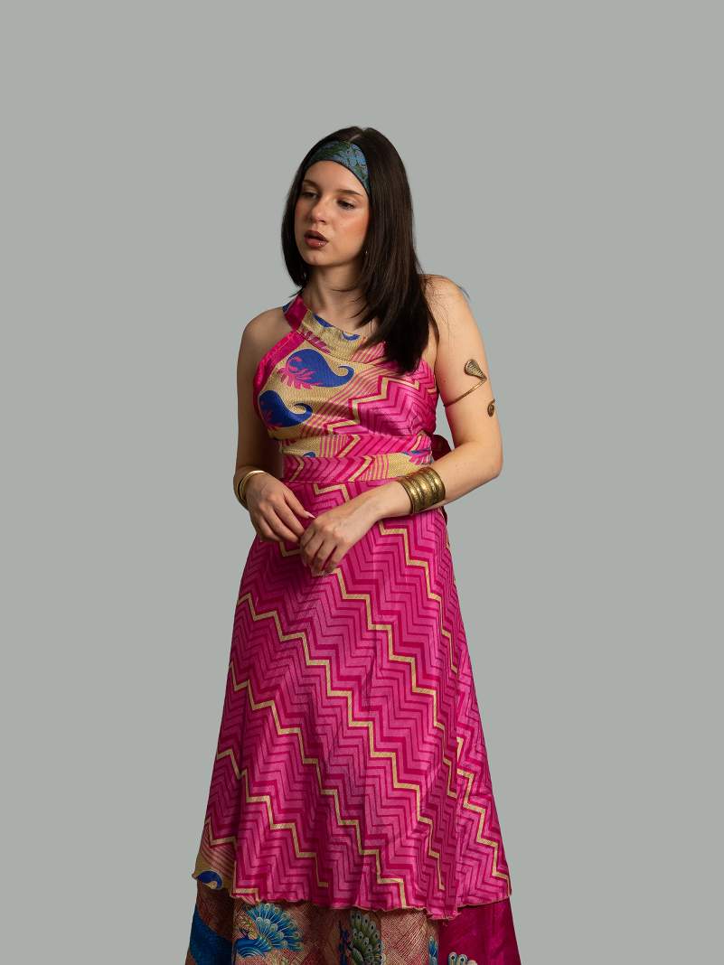 Gonna etnica lunga a portafoglio fucsia – India