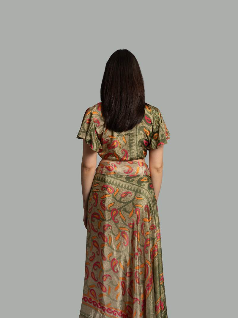 Wrap top e Gonna a Portafoglio verde - Manali