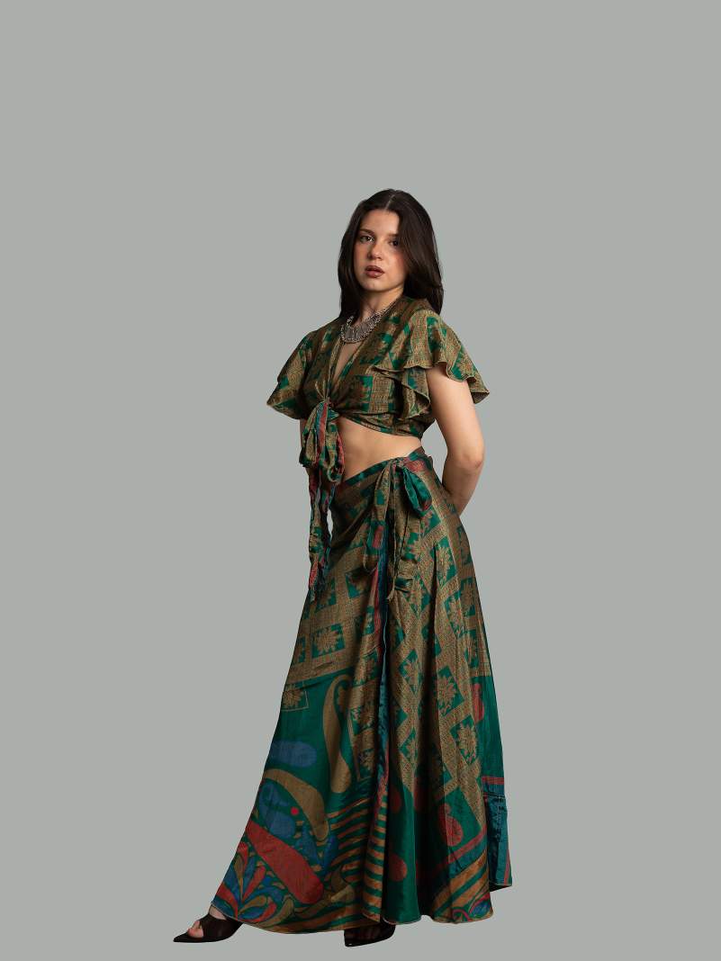 Wrap top e Gonna a Portafoglio verde - Manali