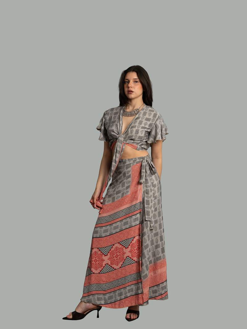 Wrap top e Gonna a Portafoglio grigio - Manali