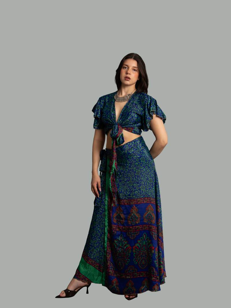 Wrap top e Gonna a Portafoglio blu - Manali