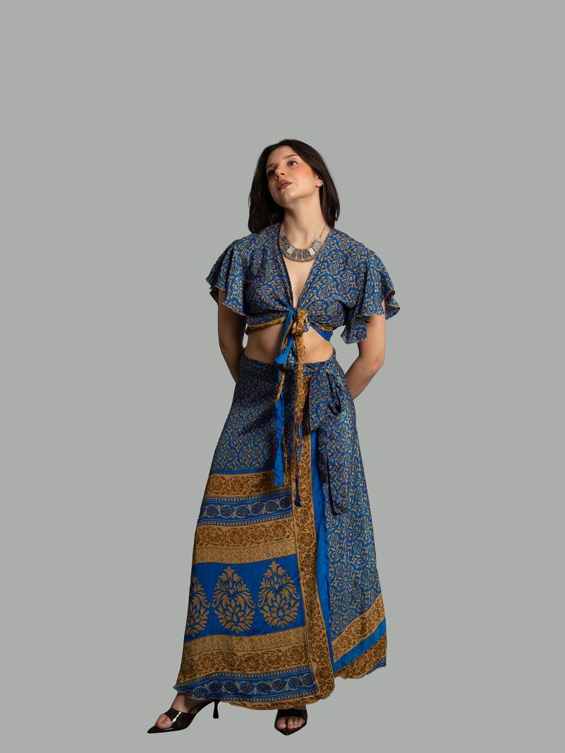 Wrap top e Gonna a Portafoglio blu - Manali