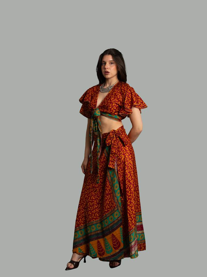 Wrap top e Gonna a Portafoglio rosso - Manali