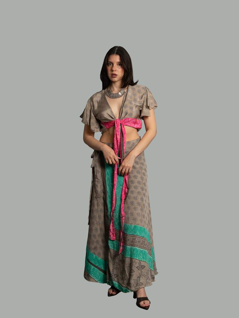 Wrap top e Gonna a Portafoglio beige - Manali