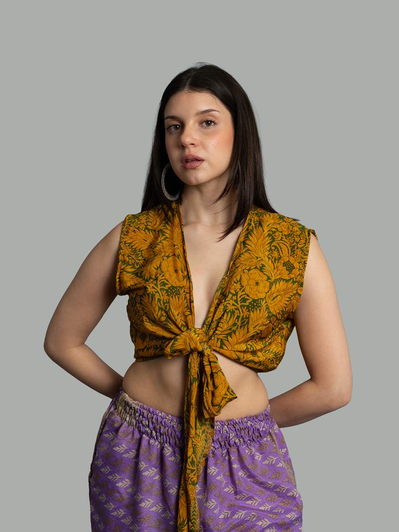 Wrap Top verde e arancione SMANICATO – Bengala