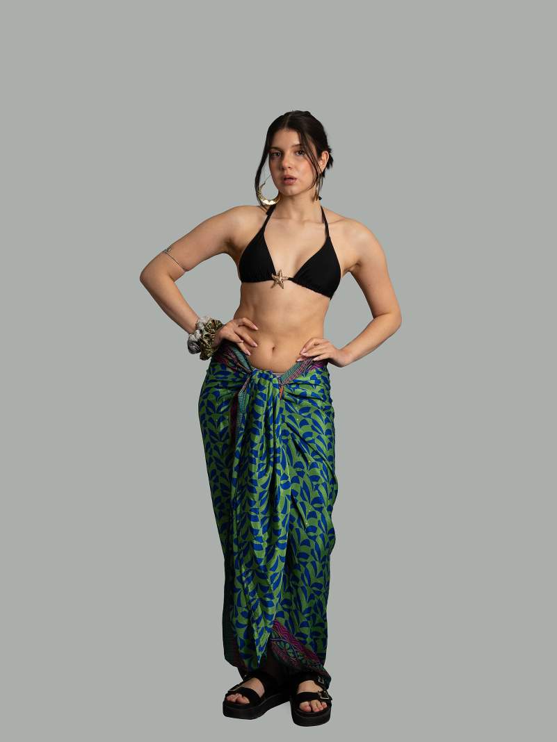 Pareo verde e blu - Sari vintage