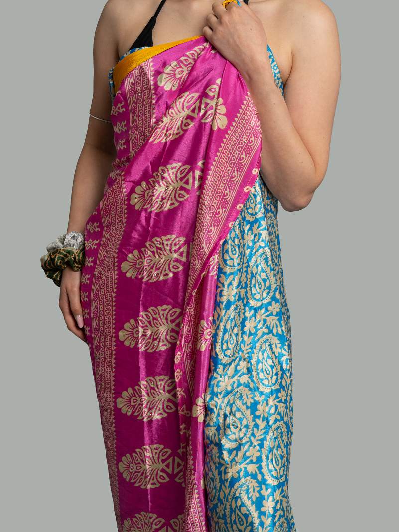 Pareo azzurro e rosa - Sari vintage