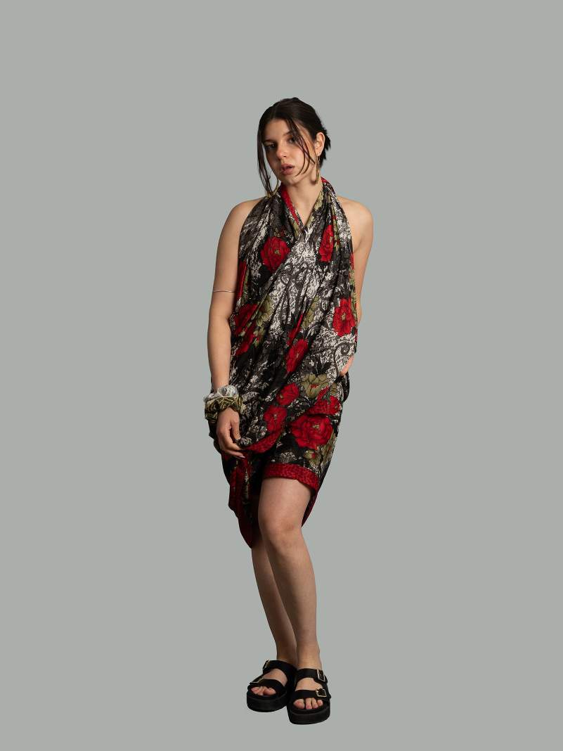Pareo fiori rossi - Sari vintage
