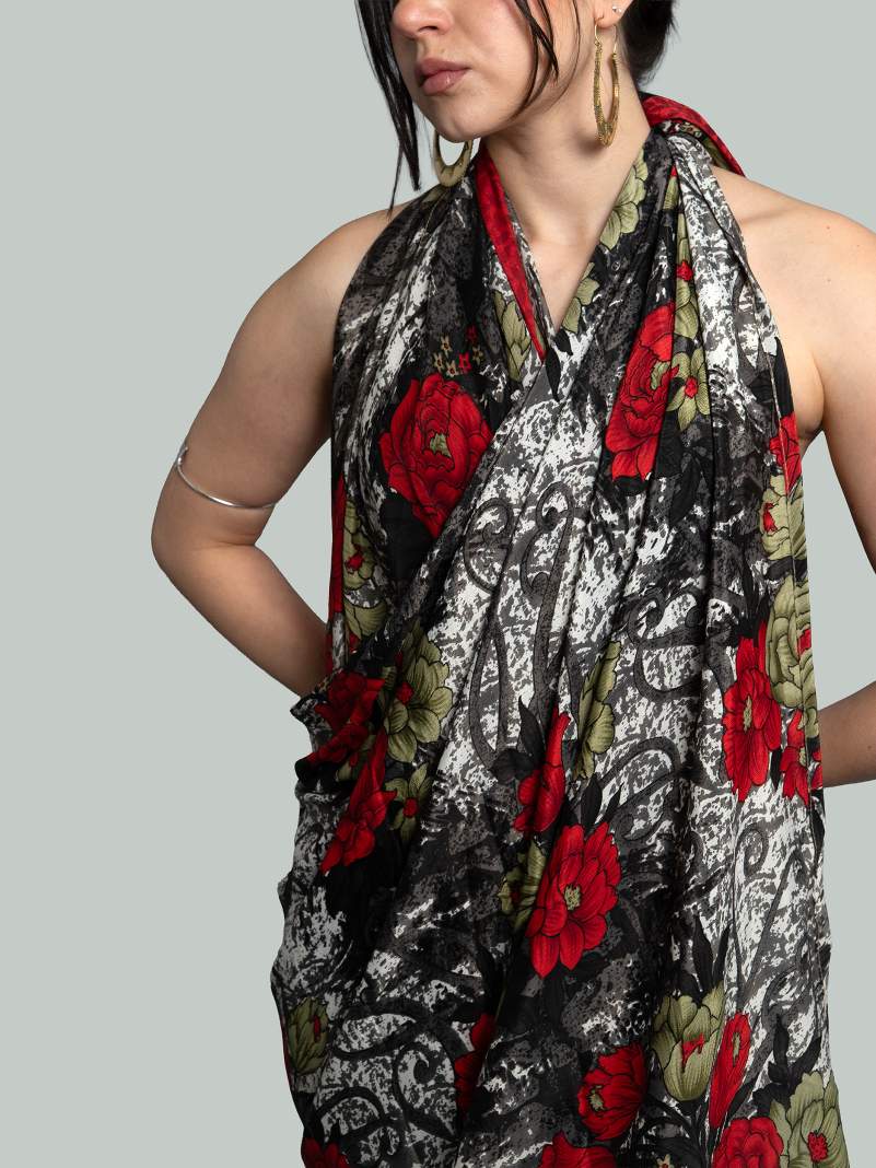 Pareo fiori rossi - Sari vintage