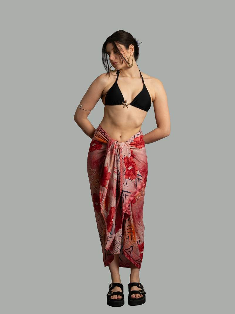 Pareo fiori rossi - Sari vintage
