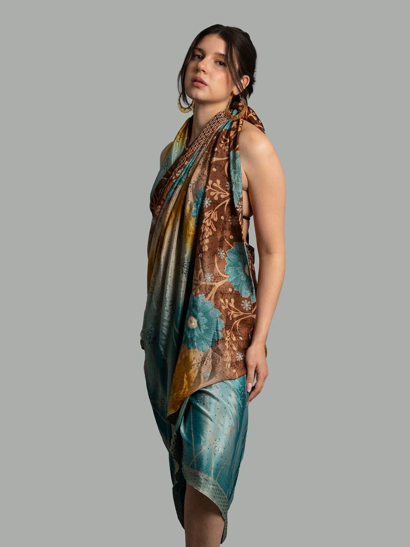 Pareo fiori blu - Sari vintage