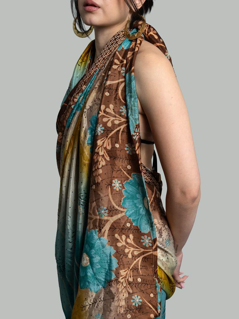 Pareo fiori blu - Sari vintage
