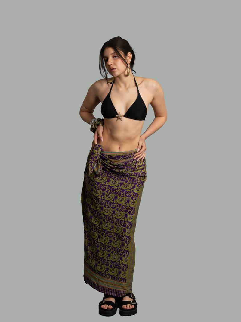 Pareo verde e viola - Sari vintage