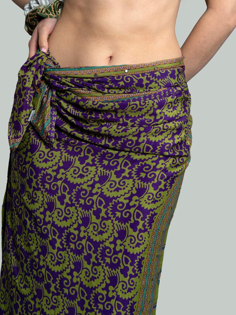 Pareo verde e viola - Sari vintage