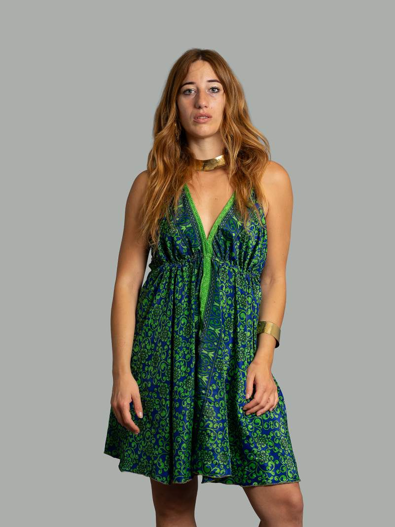 Abito corto blu e verde - Mandala