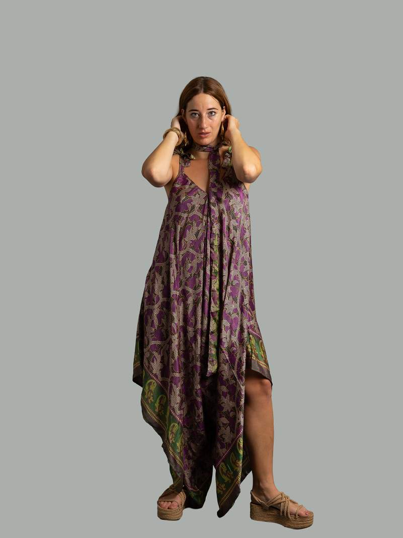Tuta jumpsuit viola e verde – Yoga
