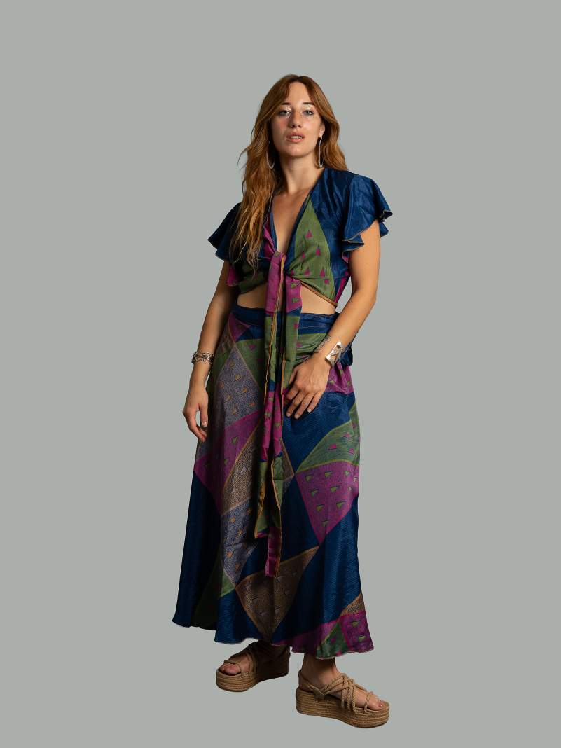 Wrap top e Gonna a Portafoglio blu notte - Manali