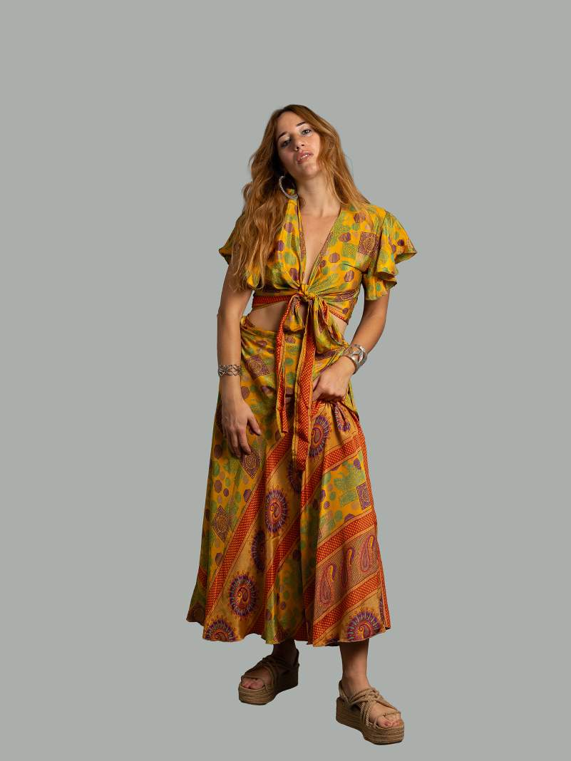 Wrap top e Gonna a Portafoglio giallo - Manali
