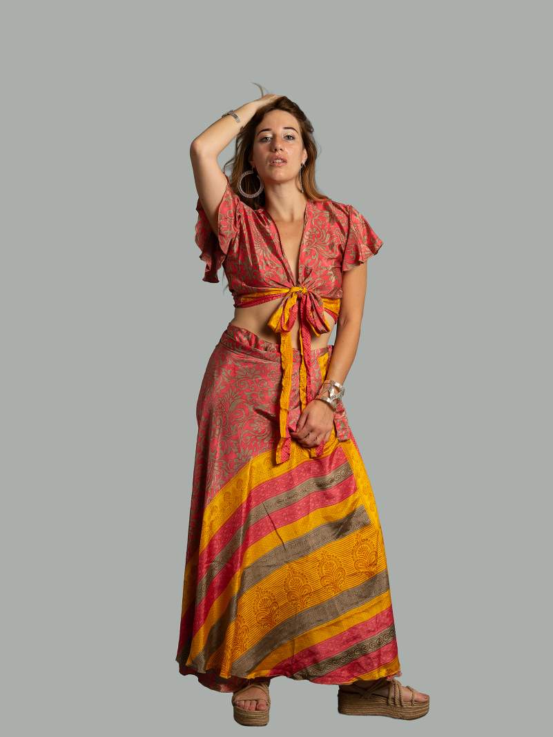 Wrap top e Gonna a Portafoglio rosa - Manali