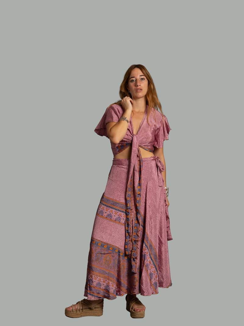 Wrap top e Gonna a Portafoglio rosa - Manali