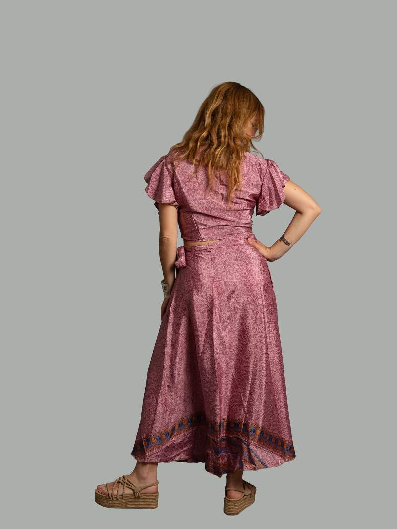 Wrap top e Gonna a Portafoglio rosa - Manali