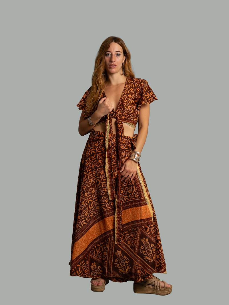 Wrap top e Gonna a Portafoglio marrone - Manali
