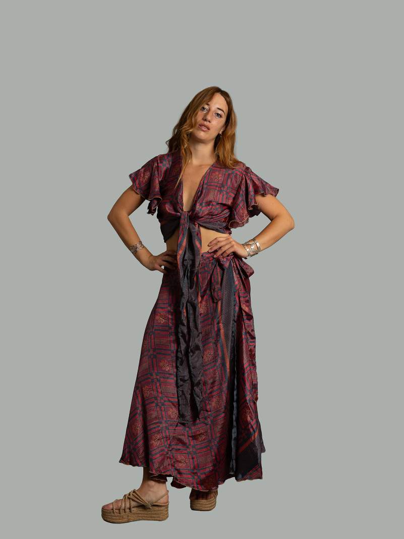 Wrap top e Gonna a Portafoglio blu notte - Manali