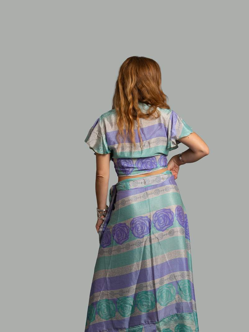 Wrap top e Gonna a Portafoglio rose azzurre - Manali